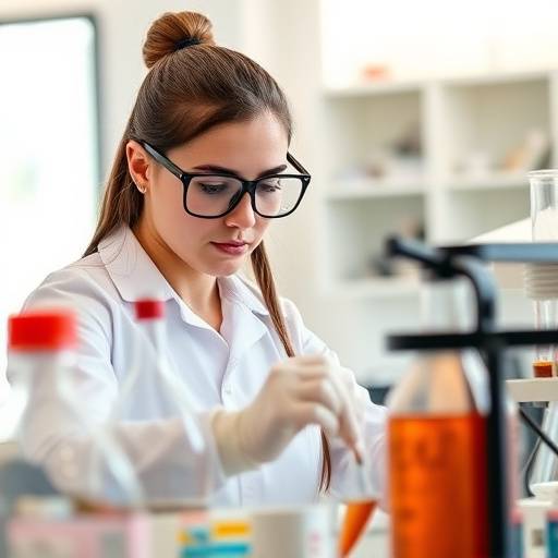 A female student working on a science experiment in a laboratory, highlighting opportunities for women in STEM.
