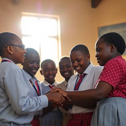 A group of Empower Uganda students collaborating on a project, symbolizing leadership and teamwork.