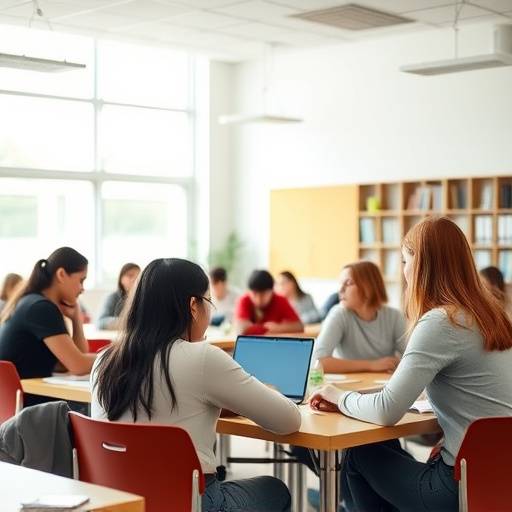A group of students working together in a classroom setting